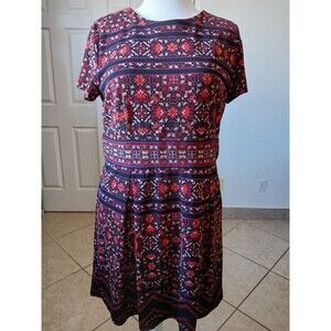 Chico's Floral Striped Print Short Sleeve Dress Knee Length Size 3  XL Stretch